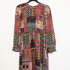 Zara Woman Patchwork Long Sleeve Midi Dress S